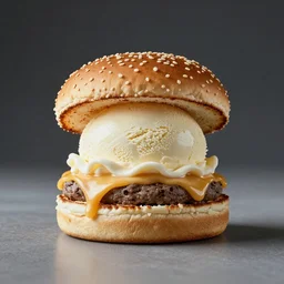 “futuristic ice cream burger, high end food photography”