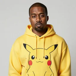 Kanye West in a yellow pikachu! hoody, Studio Photograph, portrait C 12.0