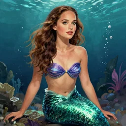A beautiful portrait of Natalie Portman as a mermaid, digital art by Eugene de Blaas and Ross Tran, vibrant color scheme, highly detailed, in the style of romanticism, cinematic, artstation, Greg rutkowski