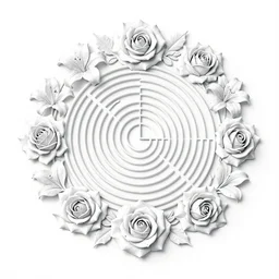 beautiful decorative classical ornamental shield emblem, fibonacci rhythms, roses, lilies, rose petals, leaves, stems, angular flower petals, highly detailed etching, radially symmetrical, rendered in octane