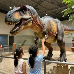a highly detailed photo of kids petting a t rex at a petting zoo, 4 k high - resolution photograph, ultra detail, hd photo