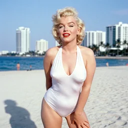 Photo of Marilyn Monroe on the beach in Miami, 1984