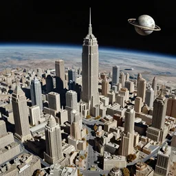 a city in space made by chesley bonestell, highly detailed,