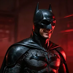 the portrait of the Batman who laughs, dynamic lighting, dark and red ambience