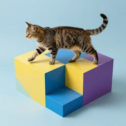 cat walking on hyper-dimensional impossible geometric object, high detail, highly abstract, vivid colors, a little bit touch of M. C. Escher