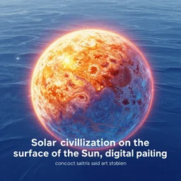 “Solar civilization on the surface of the Sun, digital painting, concept art, artstation”