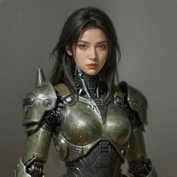 a professional painting of a beautiful young female, clothed in cybernetic military armor, olive skin, long dark hair, beautiful bone structure, symmetrical facial features, intricate, elegant, digital painting, concept art, smooth, sharp focus, illustration, from Mass Effect, by Ruan Jia and Mandy Jurgens and Artgerm and William-Adolphe Bouguerea
