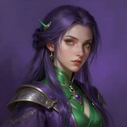 SIPTECH fantasy, portrait, sharp focus, intricate, elegant, digital painting, artstation, matte, highly detailed, concept art, illustration, volumetric lighting, purple green color scheme, art by Ilya Kuvshinov, artgerm