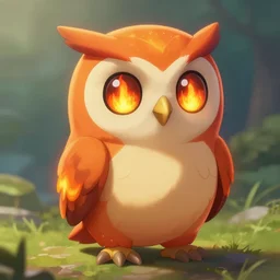 full shot,a cute fire owl Pokémon with big eyes made of flame,Greg Rutkowski,trending on artstation,Thomas Kinkade,Light and shadow, High detail