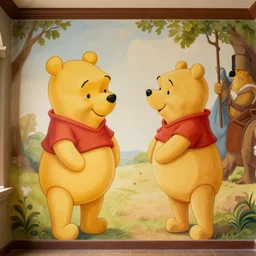 mural on the walls of the salone dei cinquecent depicting the 1 0 year war between winnie of pooh house and an army of mutant mr. peanut clones, painted by giorgio vasari in the 1 6 th century