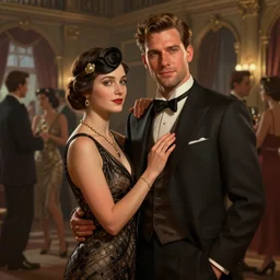 daniel gerhartz and wlop detailed artstation portrait digital painting of a 1 9 2 0 s beautiful couple at a party in a mansion, mansion interior in the background, unreal engine, hyper realism, realistic shading, cinematic composition, blender render, octane render, hdr, detailed textures, photorealistic, 3 5 mm film