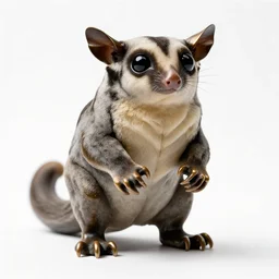 bronze statue of a sugar glider, high detail photograph, full body, isolated on a pure white background, centered, entire subject in frame, sharp focus, soft studio lighting