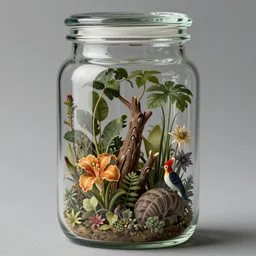 glass jar with rich and very beautiful life inside zoological scientific illustration, made by Ernst Haeckel