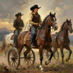 Western, people on horses with wheels instead of legs