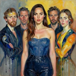 portrait of gal gadot, vincent lefevre and hernan bas and pat steir and hilma af klint, psychological, photorealistic, dripping paint, washy brush, rendered in octane, altermodern, masterpiece