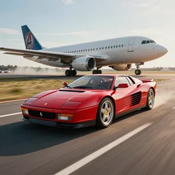 a ferrari testarossa speeding under the avengers plane on the road to le cap - ferret, global illumination lighting artstation, lois van baarle, ilya kuvshinov, rossdraws
