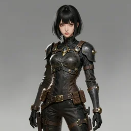 portrait of a girl by ayami kojima, mixture between russian and japanese, she is about 2 0 years old, black bob hair, very tall and slender, she is wearing a steampunk tactical gear, highly detailed portrait, digital painting, artstation, concept art, smooth, sharp foccus ilustration, artstation hq
