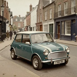 a Victorian street in 1840, Mini Cooper S, by Caravaggio