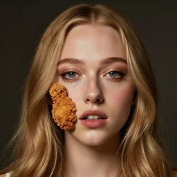 a face made of fried chicken, fried chicken model looking like amanda seyfried