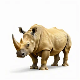 golden rhinoceros, high detail photograph, full body, isolated on a pure white background, centered, entire subject in frame, sharp focus, soft studio lighting