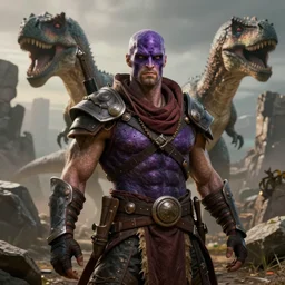 a hyper real comic book style portait painting of vecna in the stone age with dinosaurs, unreal 5, hyperrealistic, octane render, cosplay, rpg portrait, dynamic lighting