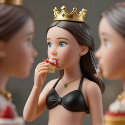 closeup face profile portrait of tin toy greta thunberg as a bikini model princess wearing a crown eating cakes, depth of field, zeiss lens, detailed, symmetrical, centered, fashion photoshoot, by nicoletta ceccoli, mark ryden, lostfish, breathtaking, 8 k resolution, extremely detailed, beautiful, establishing shot, artistic, hyperrealistic, octane render