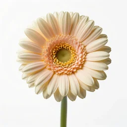 regal gerbera daisy, high detail photograph, full body, isolated on a pure white background, centered, entire subject in frame, sharp focus, soft studio lighting