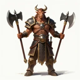Minotaure warrior with two handed axe, full body, digital painting, artstation