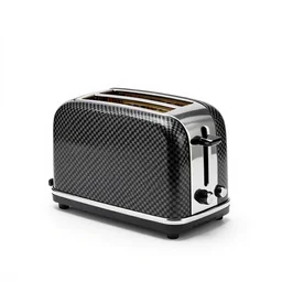 carbon fiber toaster, 8k product photo, isolated on a pure white background, centered, entire object in frame, sharp focus, soft studio lighting