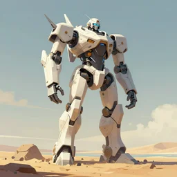 a giant robot standing on top of a sandy beach, concept art by zoltan boros, trending on artstation, altermodern, dystopian art, parallax, angular