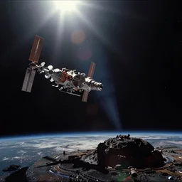 comet approaching a space station, tv still from the opening for star trek deep space nine