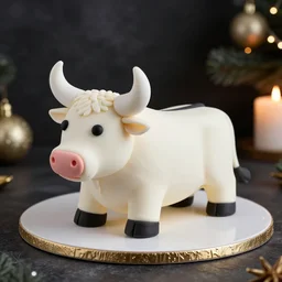 cake in shape of a bull in a dark festive room lit by sparkling candles, red colored bull, photography, 8 k, featured on flickr, sparkling candles, confetti, joyful