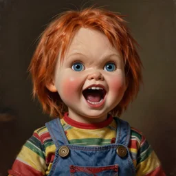 a portrait of young chucky doll screaming by arthur adams