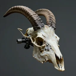 cinematic shot of a sci-fi spaceship in the shape of a demonic goat skull, Dan Seagrave art