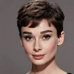 portrait of a beautiful 20-year-old Audrey Hepburn with pixie cut hairstyle by Mario Testino,  headshot, detailed, award winning, Sony a7R
