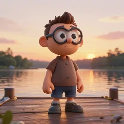 nate the great, 3 d model, unreal engine, extreme detail, 4 k, artstation, ultra realistic, painterly, sunset, on a dock by a lake