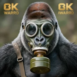 high quality photo of A gorilla wearing a world war 2 gas mask, realism, 8k, award winning photo