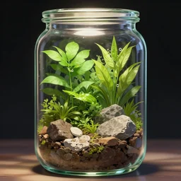 glass jar terrarium with plants, highly detailed, digital art, sharp focus, trending on art station, illustration, anime style