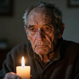 a close up portrait of one solitary old underweight scruffy man alone frozen, full colour, hyper realistic photo, candle light, shallow depth of field, upscale, 8 k, masterpiece,