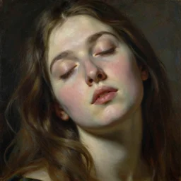 Reflected unfolded face of a beautiful woman with closed eyes in singularity of baroque folds, shadows, the long shot, dramatic lighting, high-detailed oil painting by Ilya Repin, William Blake, Michelangelo da Caravaggio and Beksinski, masterpiece, 4k