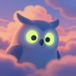 illustration by maurice sendak fluorescent soft pleasing - palette friendly colossal gentle monster friendly giant mystical spirit owl of the wind, eyes, character portrait, close - up, pleasing palette, undulating nebulous sunset clouds, adorable, friendly, dyllic cumulonimbus still from fantasia pastel from fantasia ( 1 9 4 1 )
