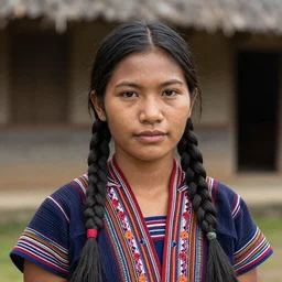 Face of a young pre-colonial Filipino woman in her 20s wearing traditional costume, photographed by Steve McCurry