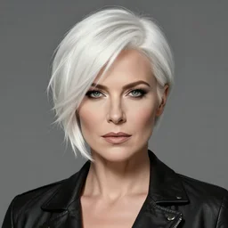portrait of a woman with short white hair, medium shot, illustration, highly detailed, high quality, by todd mcfarlane