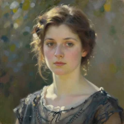 portrait of < zelda fitzgerald > as a beautiful young lady wearing 1 9 2 0 s fashion, blurry face, brown hair, slim, fair, severe out of focus, depth of field, pleinairism, in the sun, backlit, closeup, oil on canvas, atr by monet, in the style of le promenade, smooth, impressionnisme, 8 k