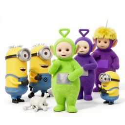 high resolution teletubbies forming a phalanx murdering minions Hoplites corpses in the style of Shumate