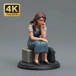 Product Introduction Photos, 4K, Full body, 80mm resin detailed miniature of a worrier woman, sitting