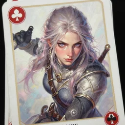 cirilla from the witcher playing cards, intricate, fictional character, dynamic pose, dramatic lighting, realistic shaded lighting, pastel shades, expressively loose brush strokes, perfect face, 8 k realistic, hyper detailed, digital painting, artstation, concept art, hyper detailed eyes, art by sam spratt and peter mohrbacher and james jean