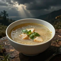 a bowl of soup that is portal to another dimension as a digital art. in the style of john berkey.