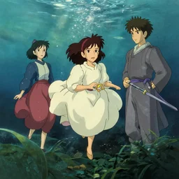 ming dynasty, underwater, in the style of studio ghibli, j. c. leyendecker, greg rutkowski, artem