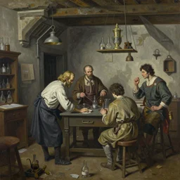 the alchemist's laboratory, run - down and complex, by gerardo dottori and simon stalenhag, oil on canvas, trending on art station, masterpiece